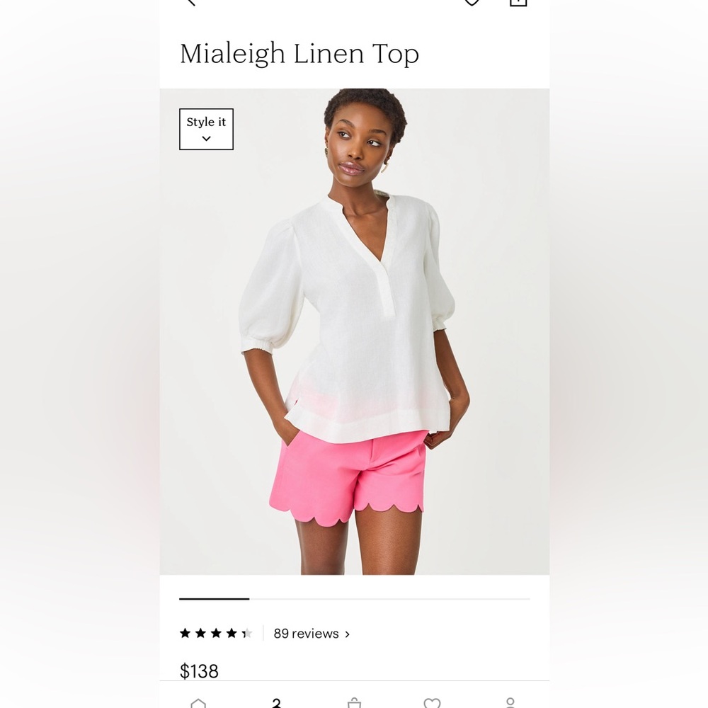 Lilly Pulitzer Mialeigh Elbow Sleeve Linen Top in Resort White